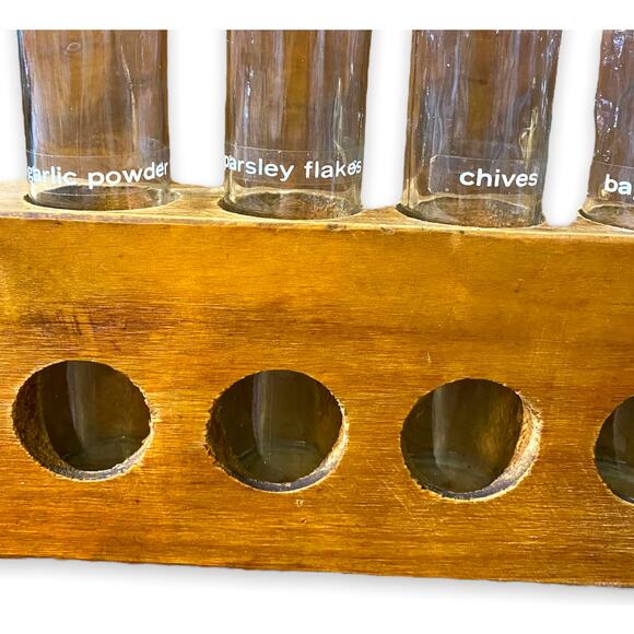 Vintage Spice rack Propagation Wood Stand 8 Bottles Glass - Picture 4 of 8